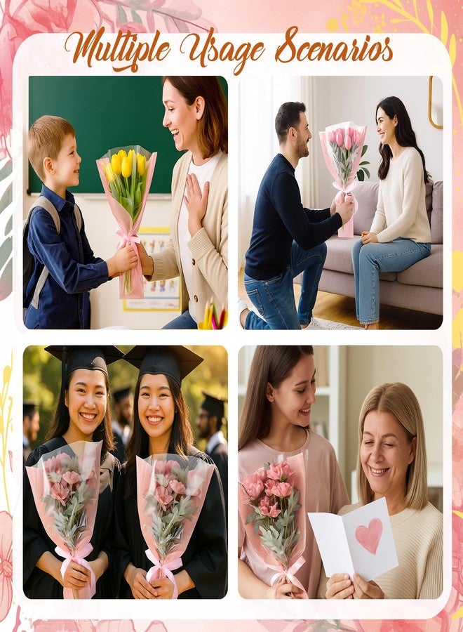 Fullhawl 50 Pcs Flower Bouquet Wrapping Bags 9.8 x 17.9 Inch and 14.2 x 22 Inch Valentine's Kraft Paper Flower Sleeves Floral Bags with Ribbons for Mother's Day Bouquet Wedding Birthday (Pink) - Image 3
